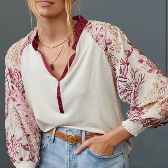 Anthropologie Balloon Sleeve embroidered blouse, size M - Picture 1 of 4